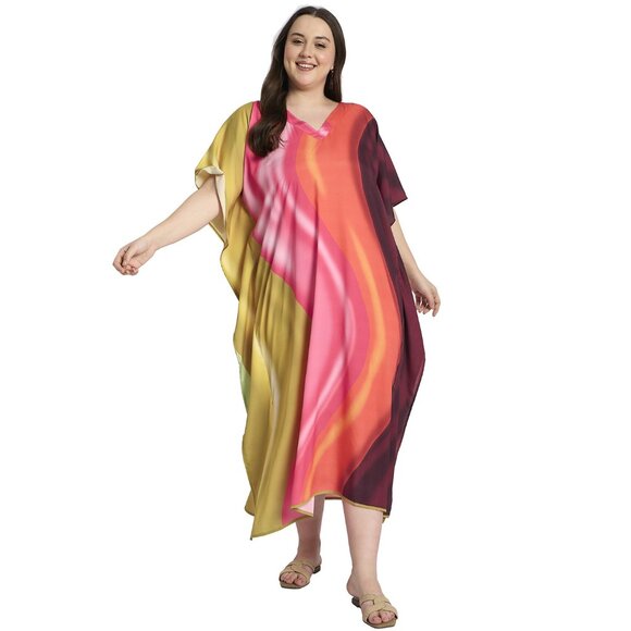Gypsie Blu Multicolor Polyester Caftan Dress Plus Size Evening Wear Maxi Dresses - Picture 3 of 8